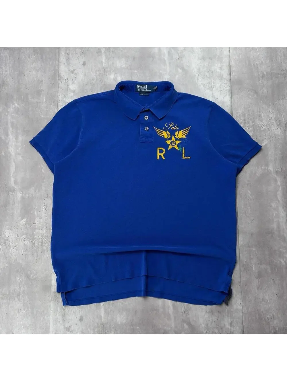 Vintage 90’s Blue Polo Ralph Lauren Grunge Distressed Rugby Polo Shirt